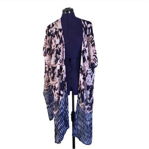 Red White Blue Patterned Shawl Swim Cover Sweater
